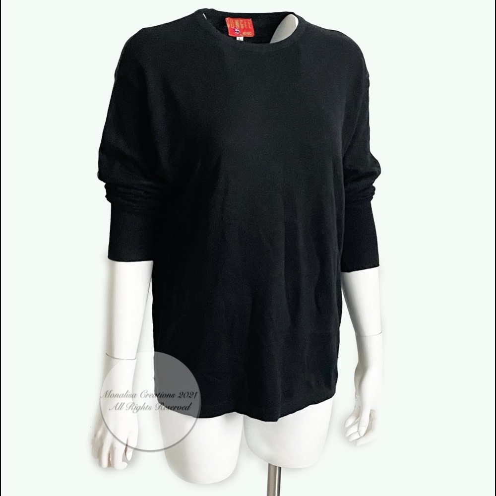 Kenzo Paris Sweater Pullover Classic Black Knit Vintage Jungle Line Sz L